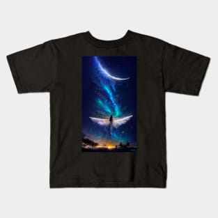 Blue angel donating her wings to the universe Kids T-Shirt